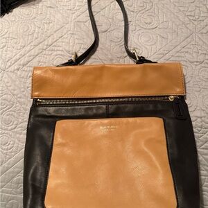 Isaac Mizrahi Black and Tan Shoulder Bag 100 % leather